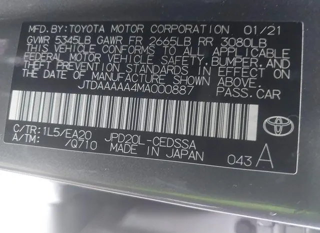 JTDAAAAA4MA000887 2021 2021 Toyota Mirai- Xle 9