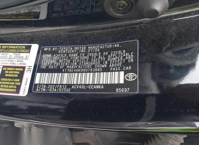 4T1BE46K88U783885 2008 2008 Toyota Camry- LE 9