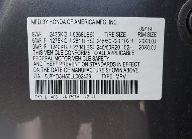 5J8YD3H50LL002439 2020 2020 Acura MDX- Technology Package 9