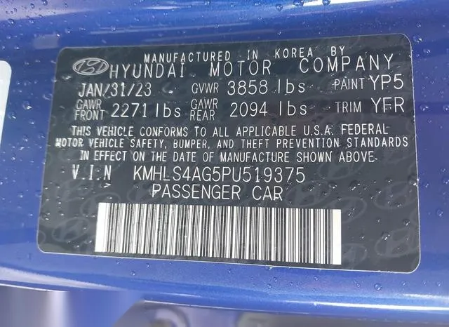 KMHLS4AG5PU519375 2023 2023 Hyundai Elantra- Sel 9