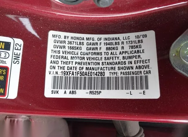 19XFA1F50AE014280 2010 2010 Honda Civic- LX 9