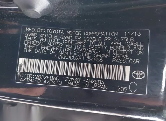 JTDKN3DUXE1754856 2014 2014 Toyota Prius 9