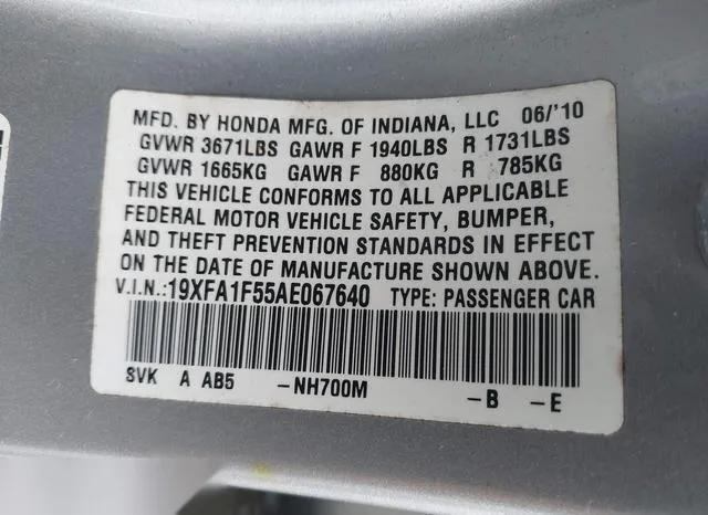 19XFA1F55AE067640 2010 2010 Honda Civic- LX 9