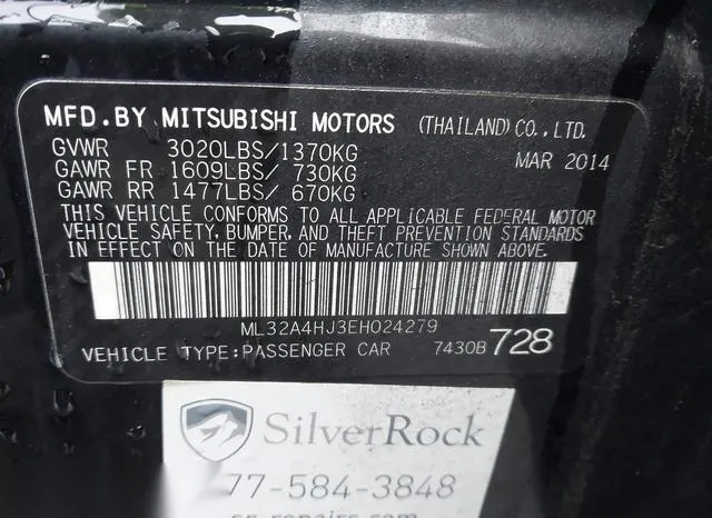 ML32A4HJ3EH024279 2014 2014 Mitsubishi Mirage- ES 9