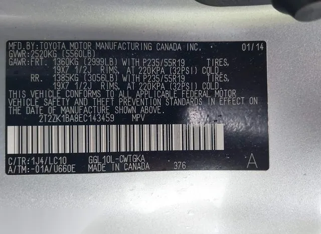 2T2ZK1BA8EC143459 2014 2014 Lexus RX- 350 9