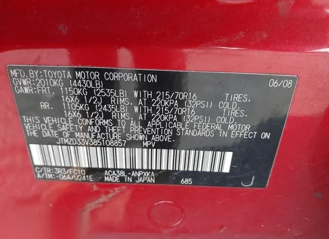 JTMZD33V385108857 2008 2008 Toyota RAV4 9