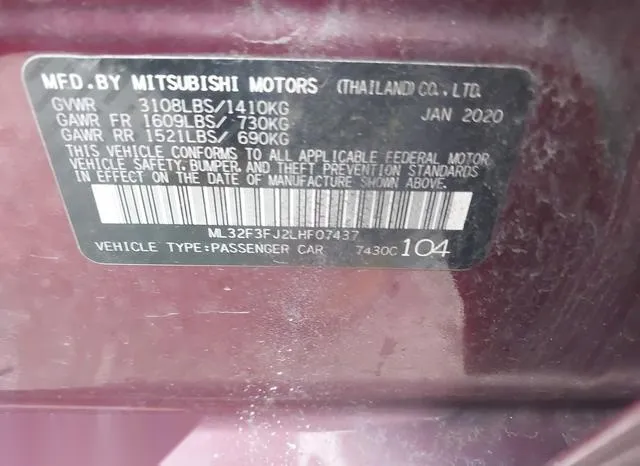 ML32F3FJ2LHF07437 2020 2020 Mitsubishi Mirage- G4 ES 9