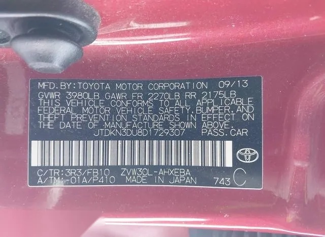 JTDKN3DU8D1729307 2013 2013 Toyota Prius- Three 9