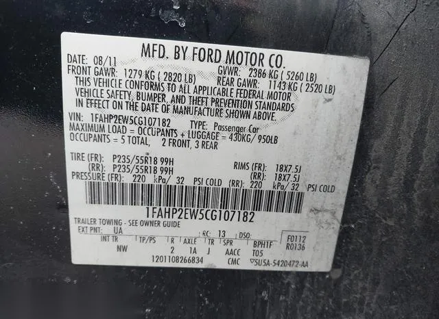 1FAHP2EW5CG107182 2012 2012 Ford Taurus- Sel 9