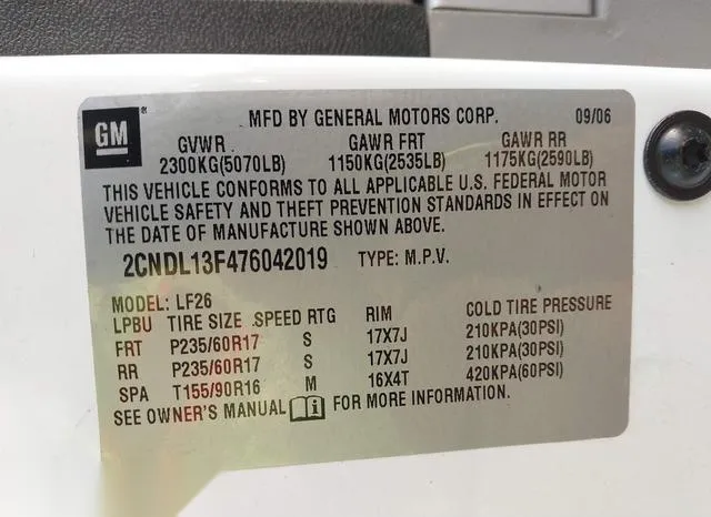 2CNDL13F476042019 2007 2007 Chevrolet Equinox- LS 9