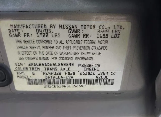 3N1CB51D65L552542 2005 2005 Nissan Sentra- 1-8S 9