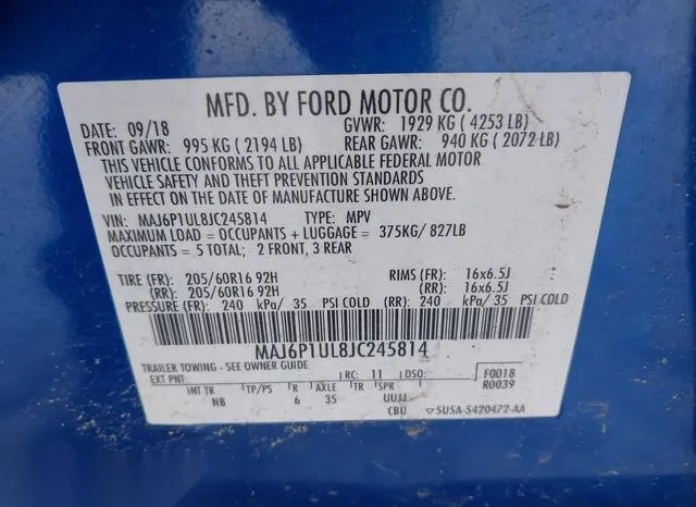 MAJ6P1UL8JC245814 2018 2018 Ford Ecosport- SE 9