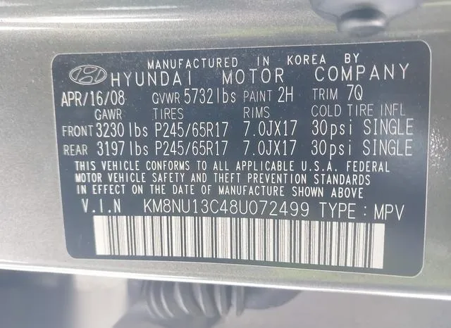 KM8NU13C48U072499 2008 2008 Hyundai Veracruz- Gls/Limited/Se 9