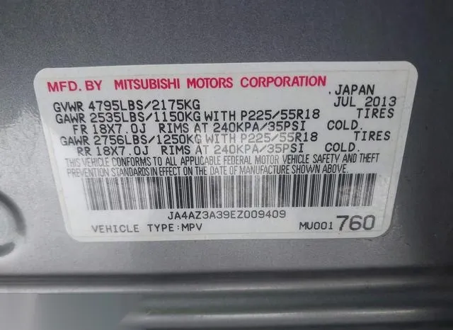 JA4AZ3A39EZ009409 2014 2014 Mitsubishi Outlander- SE 9