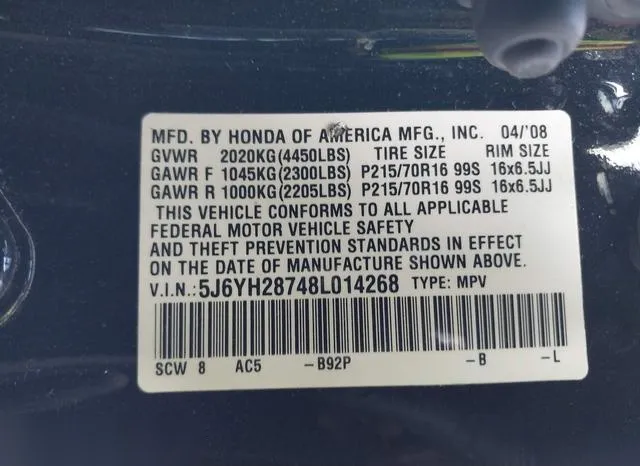 5J6YH28748L014268 2008 2008 Honda Element- EX 9