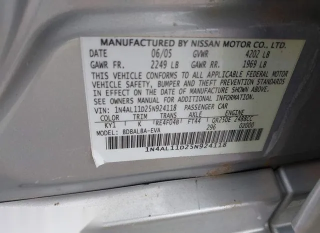 1N4AL11D25N924118 2005 2005 Nissan Altima- 2-5 S 9