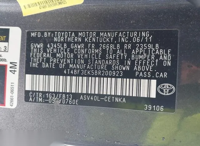 4T4BF3EK5BR200923 2011 2011 Toyota Camry- LE 9