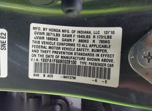 19XFA1F66BE028100 2011 2011 Honda Civic- Lx-S 9