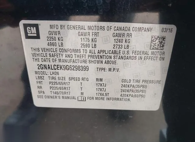 2GNALCEK9G6298399 2016 2016 Chevrolet Equinox- LT 9