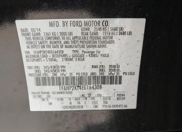 1FAHP2KT4EG164308 2014 2014 Ford Taurus- Sho 9