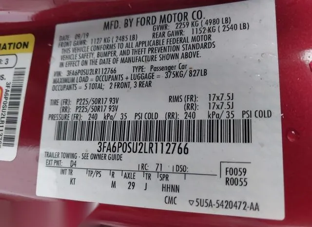 3FA6P0SU2LR112766 2020 2020 Ford Fusion- Plug-In Hybrid Tit 9