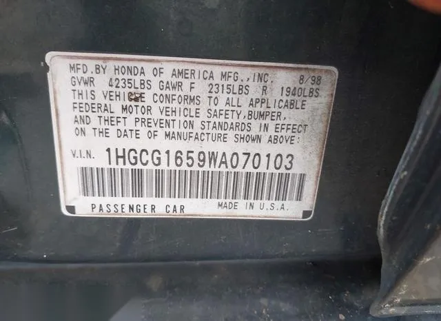 1HGCG1659WA070103 1998 1998 Honda Accord- EX 9