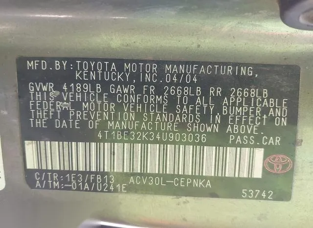 4T1BE32K34U903036 2004 2004 Toyota Camry- LE 9