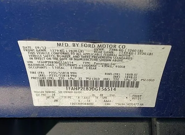 1FAHP2E83DG156514 2013 2013 Ford Taurus- Sel 9