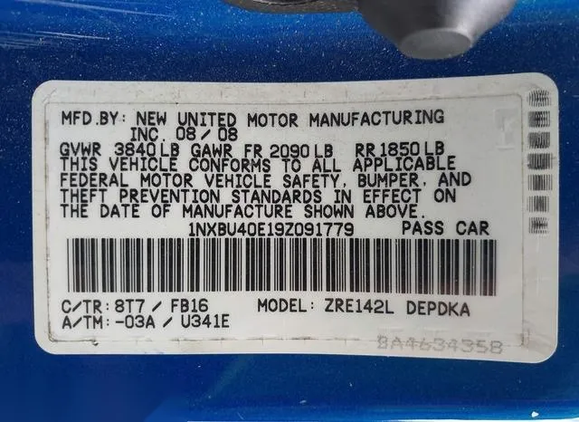 1NXBU40E19Z091779 2009 2009 Toyota Corolla 9