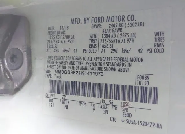 NM0GS9F21K1411973 2019 2019 Ford Transit- Connect Xlt 9