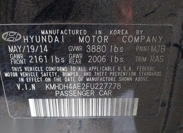 KMHDH4AE2FU227778 2015 2015 Hyundai Elantra- SE 9