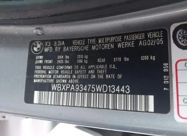 WBXPA93475WD13443 2005 2005 BMW X3- 3-0I 9