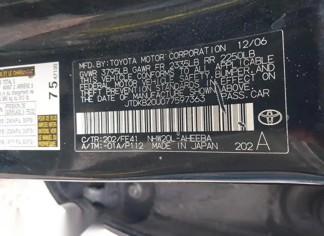 JTDKB20U077597363 2007 2007 Toyota Prius- Touring 9