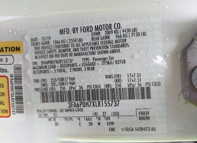 3FA6P0H7XLR155737 2020 2020 Ford Fusion- SE 9