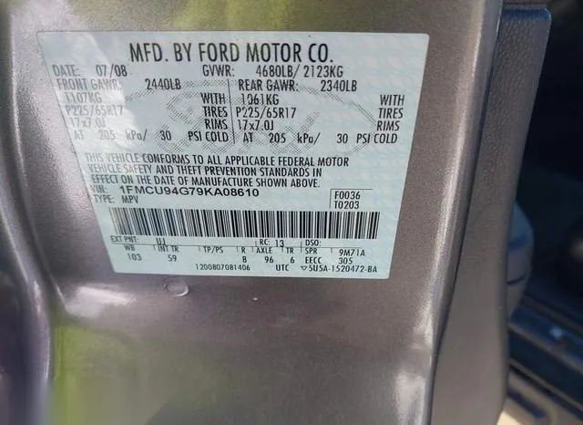 1FMCU94G79KA08610 2009 2009 Ford Escape- Limited 9