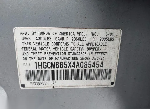 1HGCM665X4A085454 2004 2004 Honda Accord- 3-0 EX 9