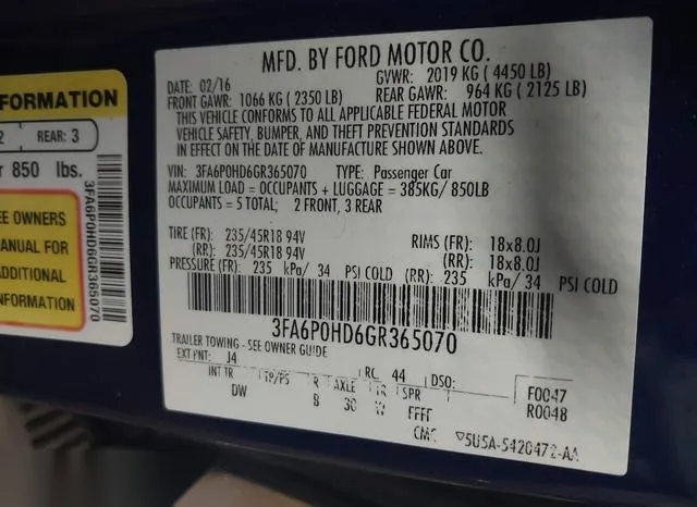 3FA6P0HD6GR365070 2016 2016 Ford Fusion- SE 9