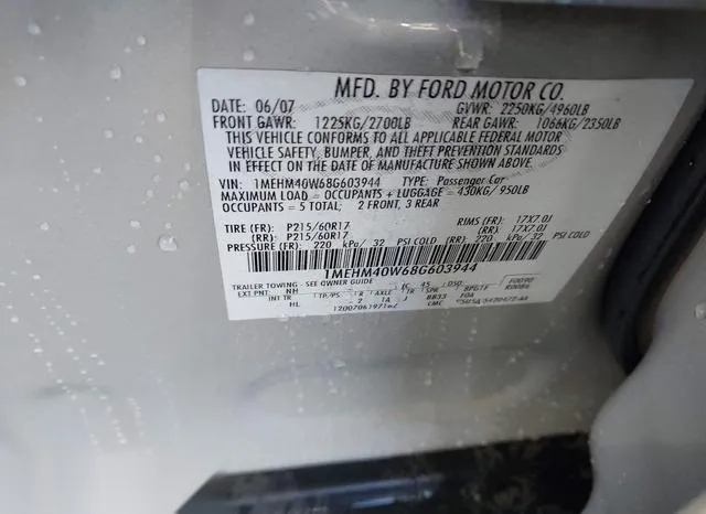 1MEHM40W68G603944 2008 2008 Mercury Sable 9