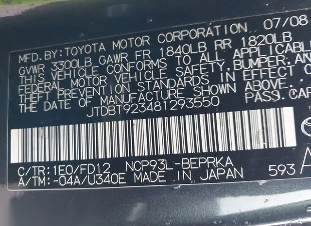 JTDBT923481293550 2008 2008 Toyota Yaris 9