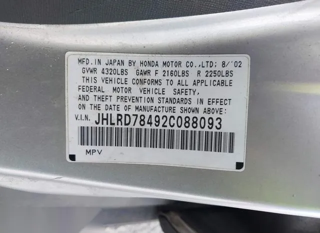 JHLRD78492C088093 2002 2002 Honda CR-V- LX 9