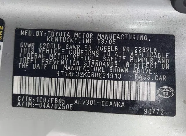 4T1BE32K06U651913 2006 2006 Toyota Camry- Std 9