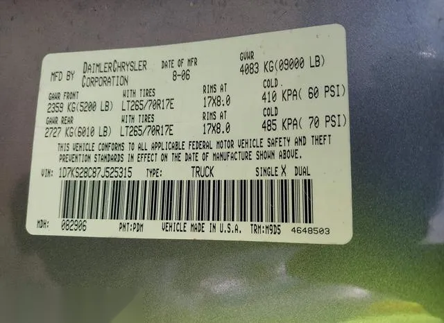 1D7KS28C87J525315 2007 2007 Dodge RAM 2500- Slt/Trx4 Off Ro 9