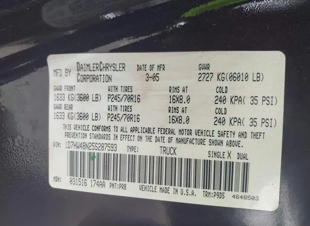 1D7HW48N25S287593 2005 2005 Dodge Dakota- Slt 9