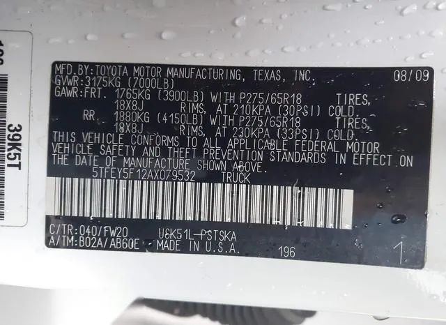 5TFEY5F12AX079532 2010 2010 Toyota Tundra- Grade 5-7L V8 9