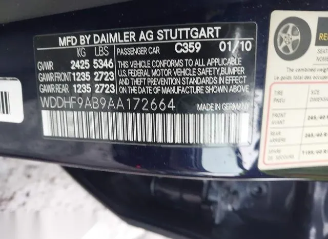 WDDHF9AB9AA172664 2010 2010 Mercedes-Benz E 550- 4Matic 9