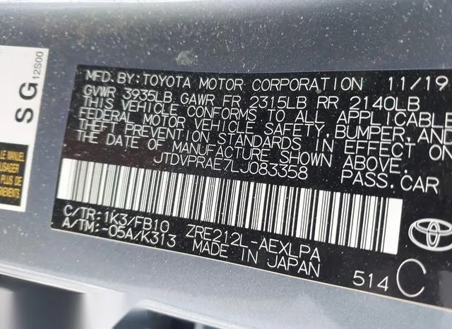 JTDVPRAE7LJ083358 2020 2020 Toyota Corolla- LE 9