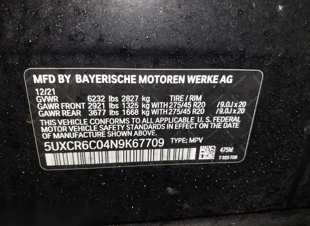 5UXCR6C04N9K67709 2022 2022 BMW X5- Xdrive40I 9