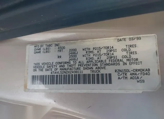 4TAVL52N2XZ498111 1999 1999 Toyota Tacoma 9