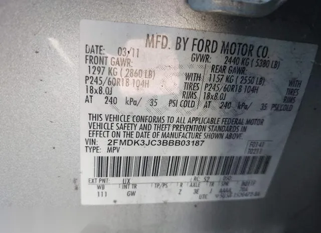 2FMDK3JC3BBB03187 2011 2011 Ford Edge- Sel 9