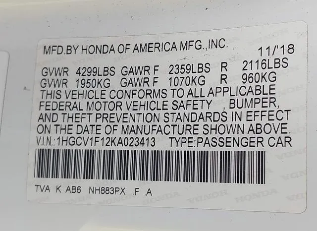 1HGCV1F12KA023413 2019 2019 Honda Accord- LX 9